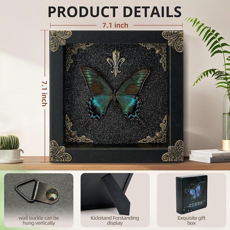 GDBEH Real Butterfly Framed Handmade - Taxidermy Butterfly Shadow Box - Real Framed Butterflies in a Box for Gothic Home Decor Aesthetic. (Green-Banded Queen Butterfly) - Image 2